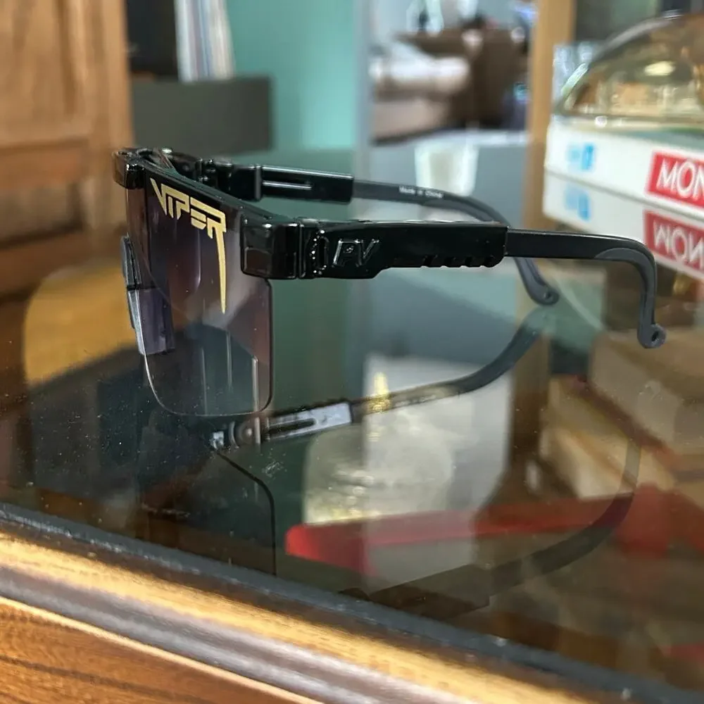 Pit Viper The Exec Original Black and Gold Oversized Shield Sunglasses NWOT